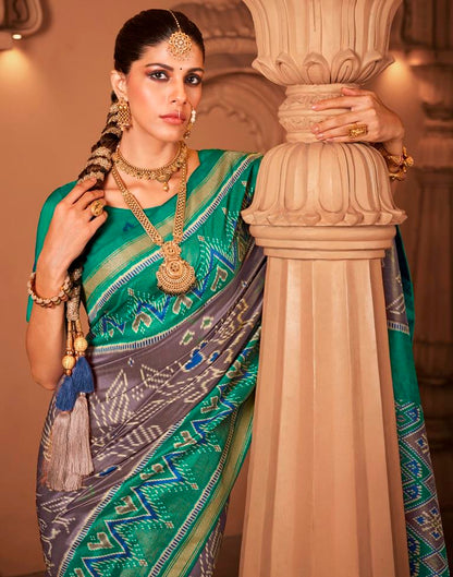 Grey Silk Printed Saree