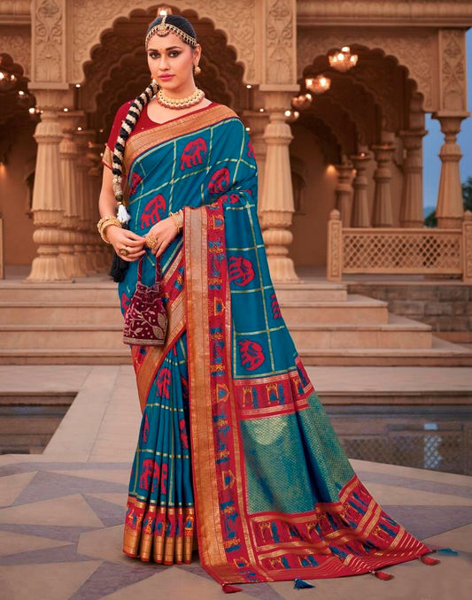 Dark Red Silk Printed Saree