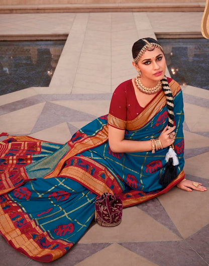 Dark Red Silk Printed Saree