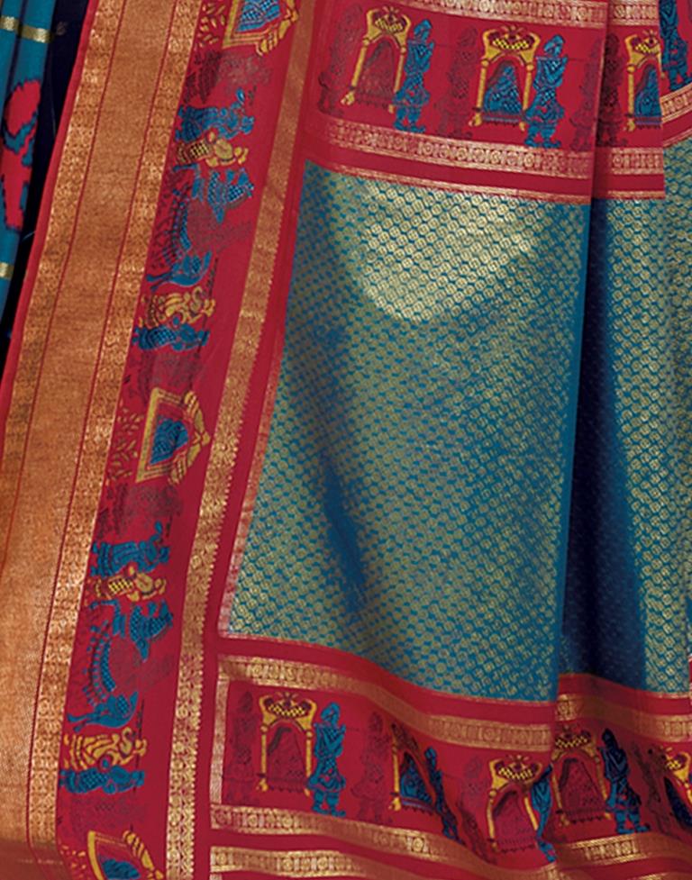 Dark Red Silk Printed Saree