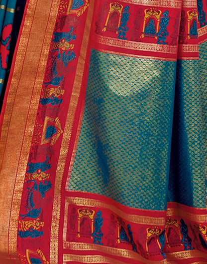 Dark Red Silk Printed Saree
