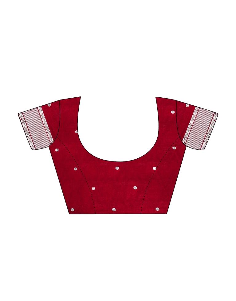 Dark Red Silk Printed Saree