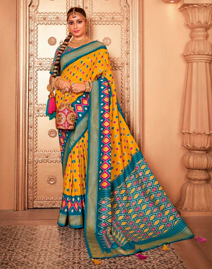 Teal Blue Silk Printed Saree