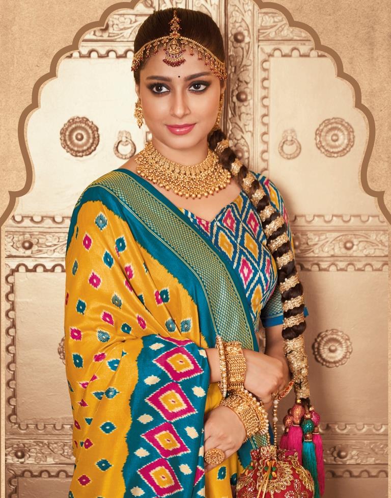 Teal Blue Silk Printed Saree