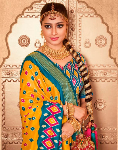 Teal Blue Silk Printed Saree