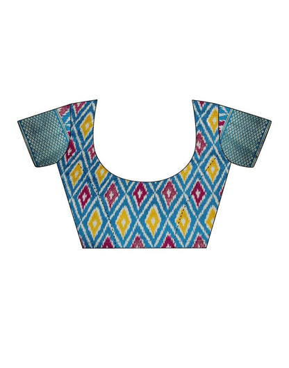 Teal Blue Silk Printed Saree