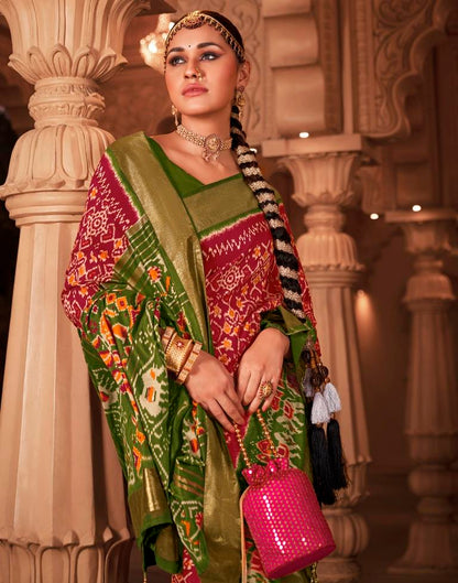 Olive Green Silk Printed Saree