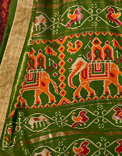 Olive Green Silk Printed Saree