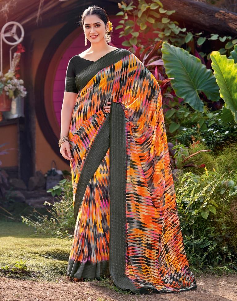 Multicoloured Georgette Printed Saree