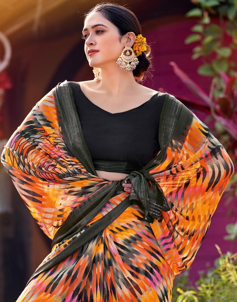 Multicoloured Georgette Printed Saree