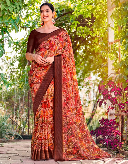Brown Georgette Zari Saree