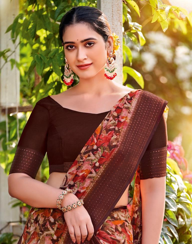 Brown Georgette Zari Saree