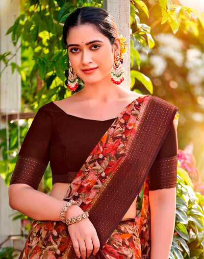 Brown Georgette Zari Saree