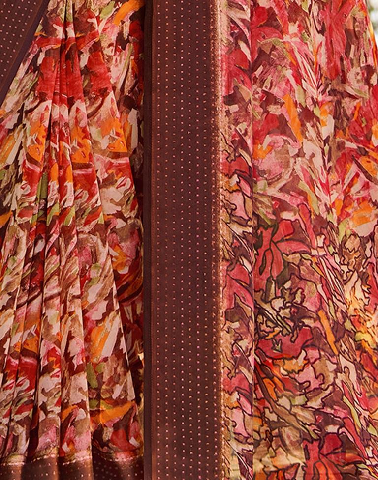 Brown Georgette Zari Saree