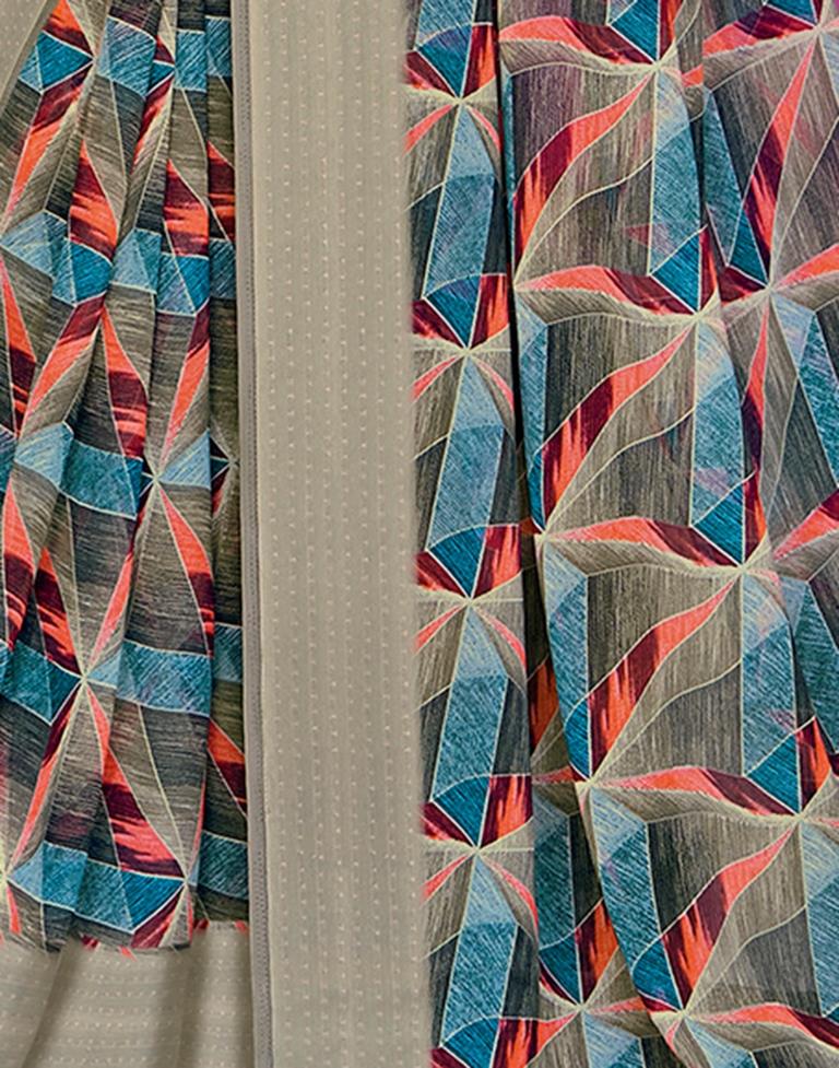 Dark Khaki Georgette Printed Saree