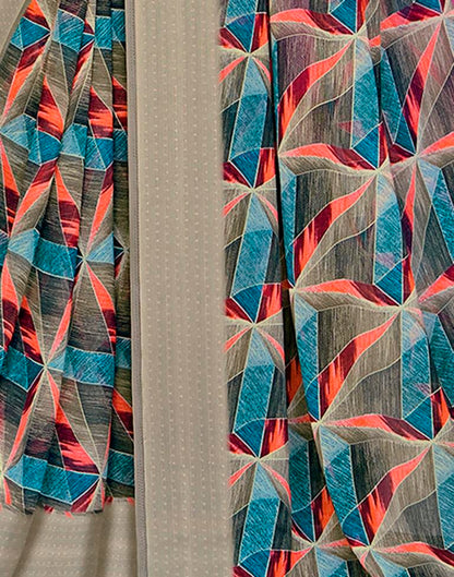 Dark Khaki Georgette Printed Saree