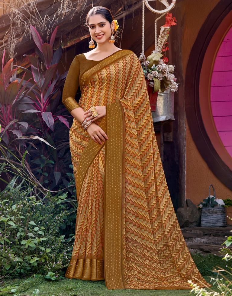 Rust Georgette Printed Saree