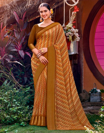 Rust Georgette Printed Saree