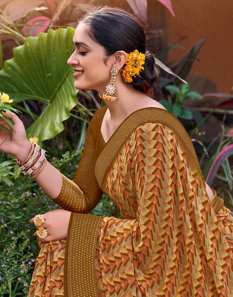 Rust Georgette Printed Saree