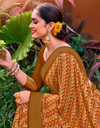Rust Georgette Printed Saree
