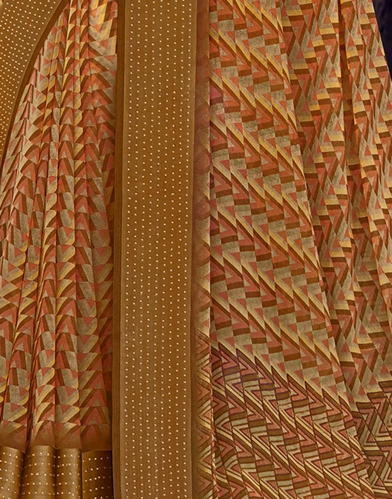 Rust Georgette Printed Saree