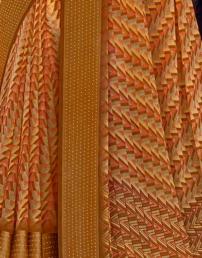 Rust Georgette Printed Saree
