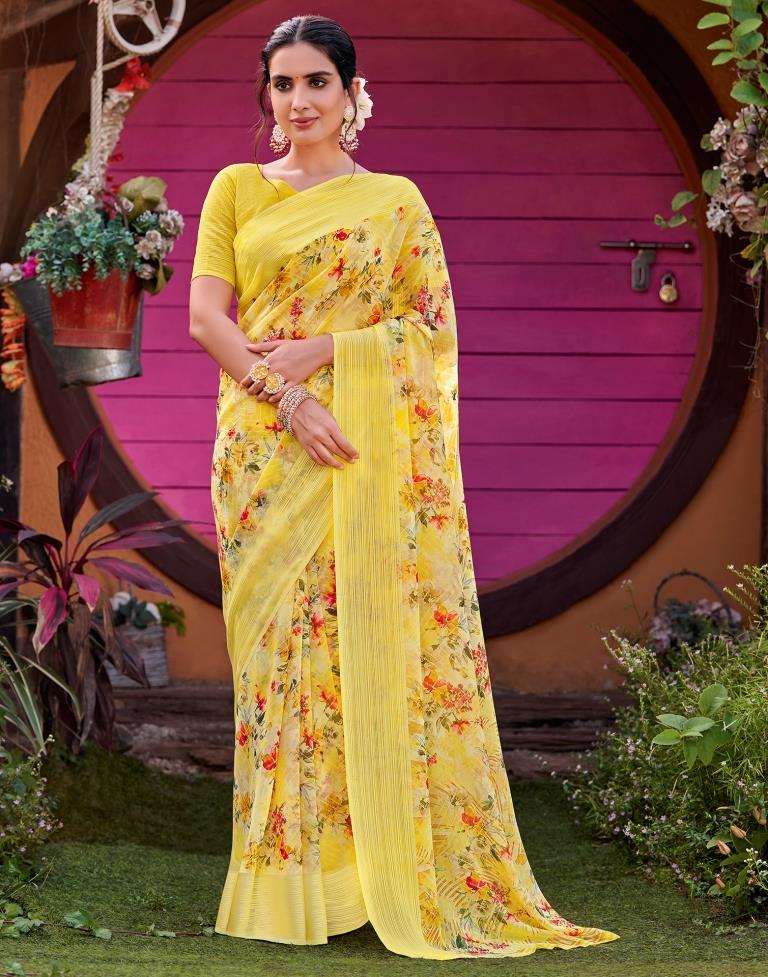 Light Yellow Georgette Woven Saree