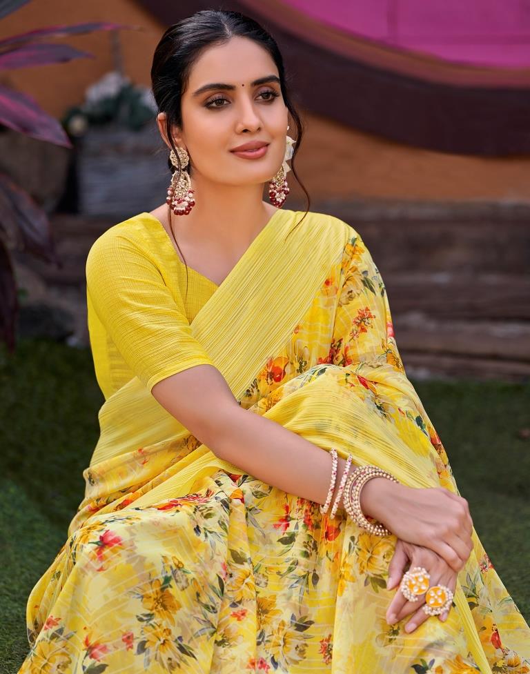 Light Yellow Georgette Woven Saree