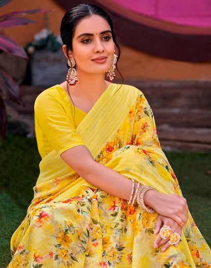 Light Yellow Georgette Woven Saree