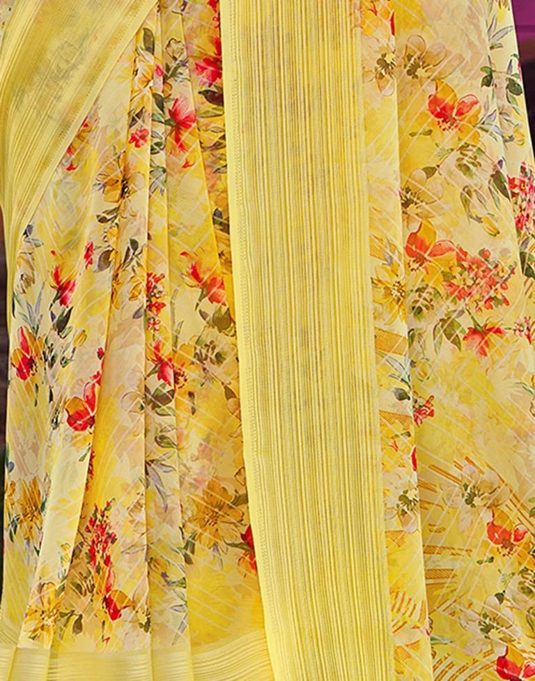 Light Yellow Georgette Woven Saree