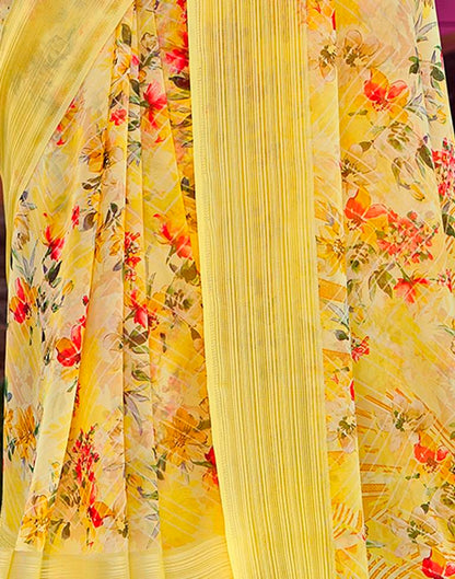 Light Yellow Georgette Woven Saree