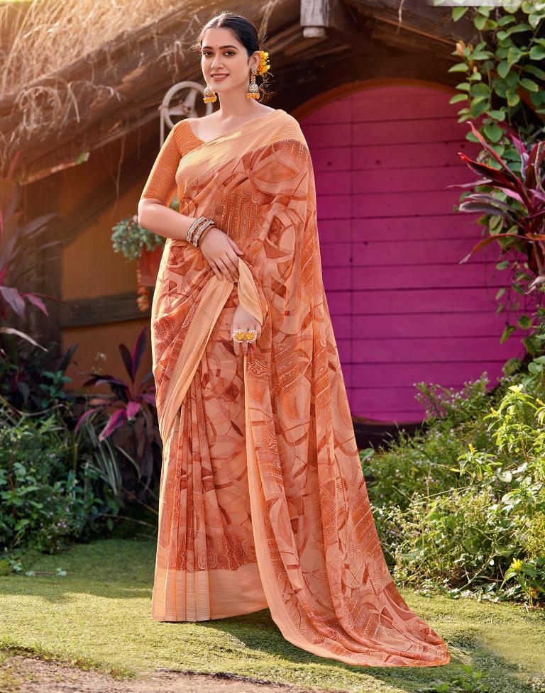 Dusty Peach Georgette Woven Saree