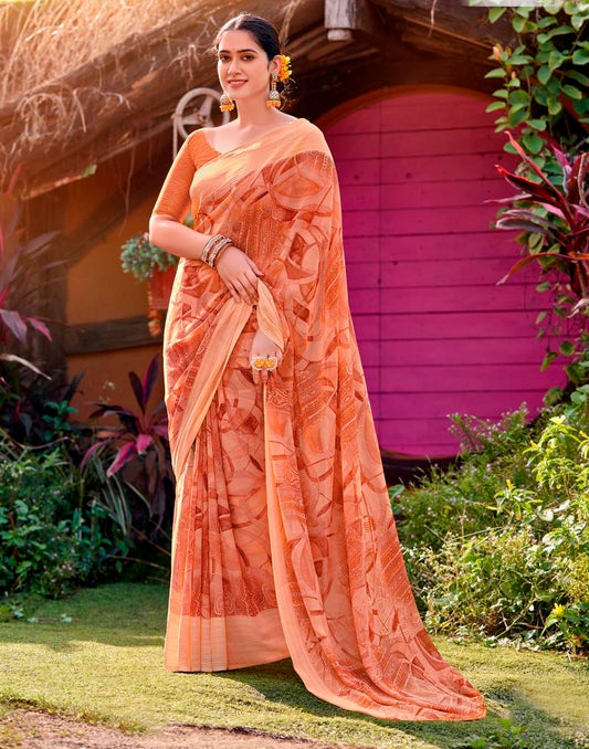 Dusty Peach Georgette Woven Saree