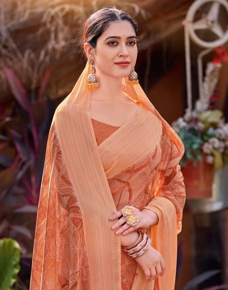 Dusty Peach Georgette Woven Saree