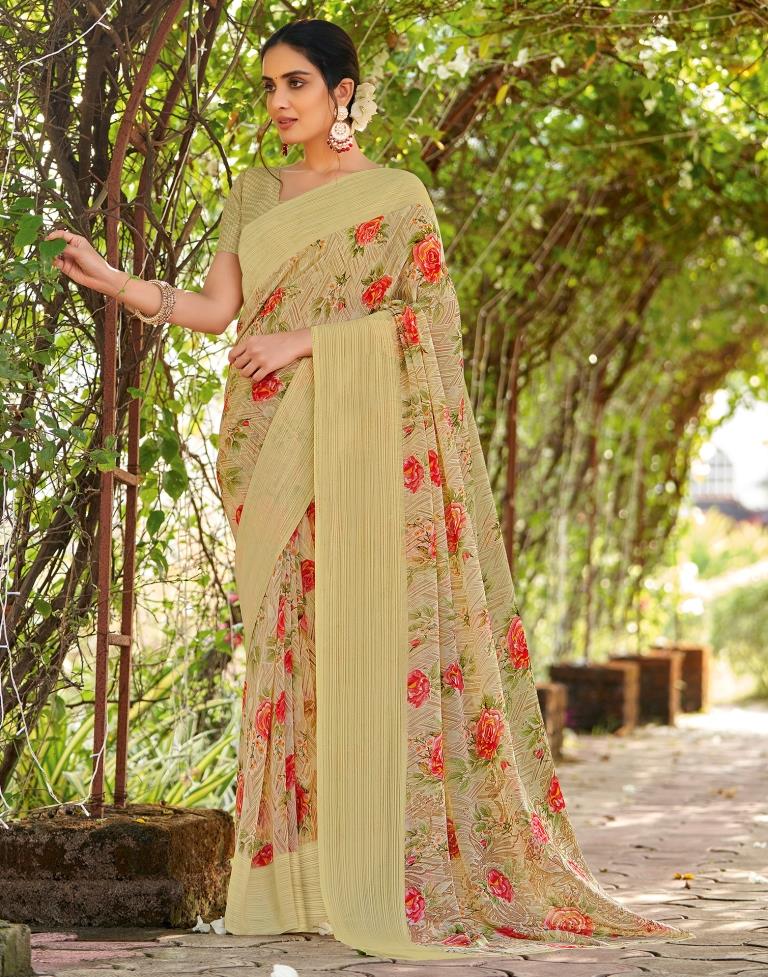 Light Olive Green Georgette Woven Saree
