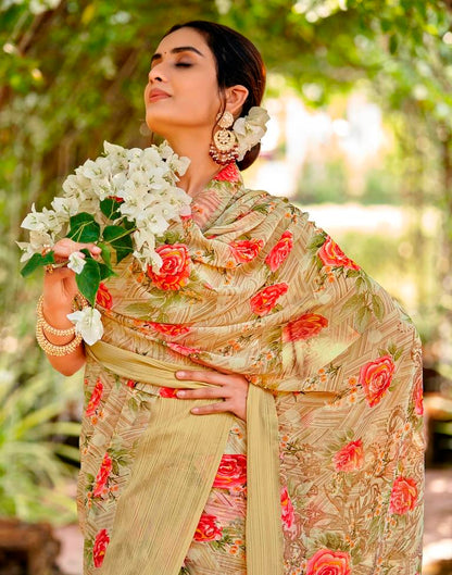 Light Olive Green Georgette Woven Saree