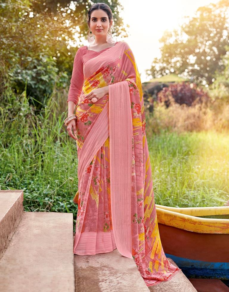 Rose Pink Georgette Woven Saree