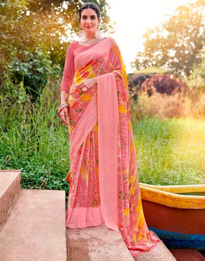 Rose Pink Georgette Woven Saree