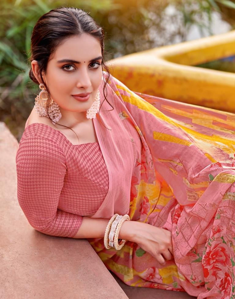 Rose Pink Georgette Woven Saree