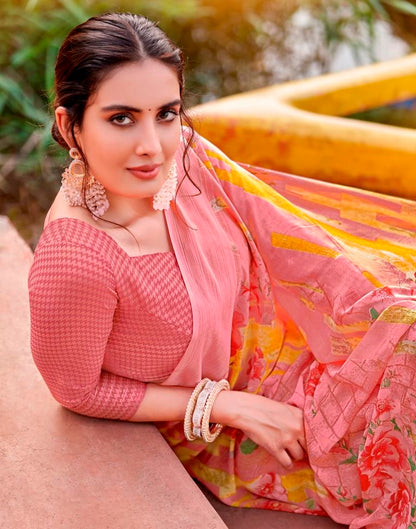 Rose Pink Georgette Woven Saree