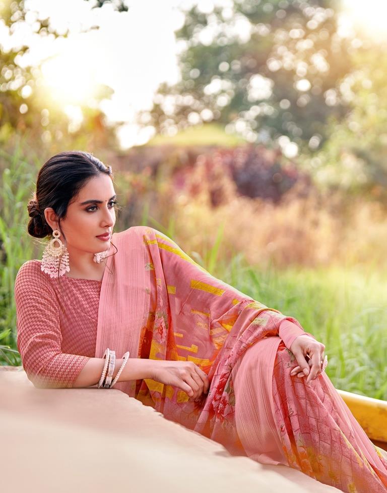 Rose Pink Georgette Woven Saree