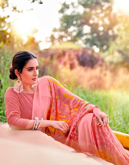 Rose Pink Georgette Woven Saree