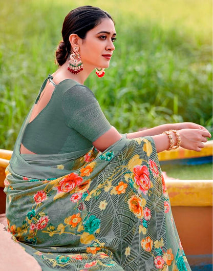 Grey Georgette Woven Saree