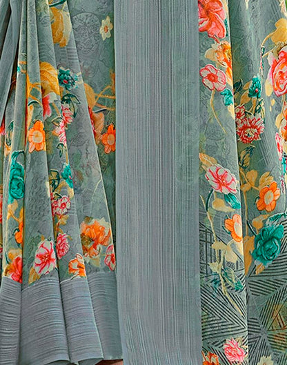 Grey Georgette Woven Saree