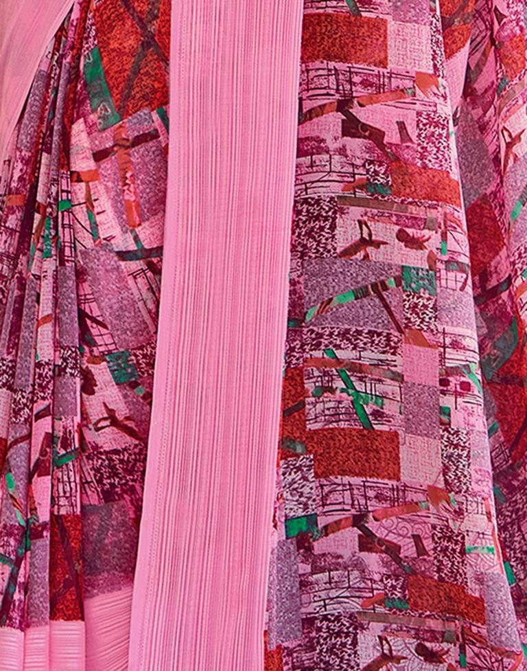 Pink Georgette Woven Saree