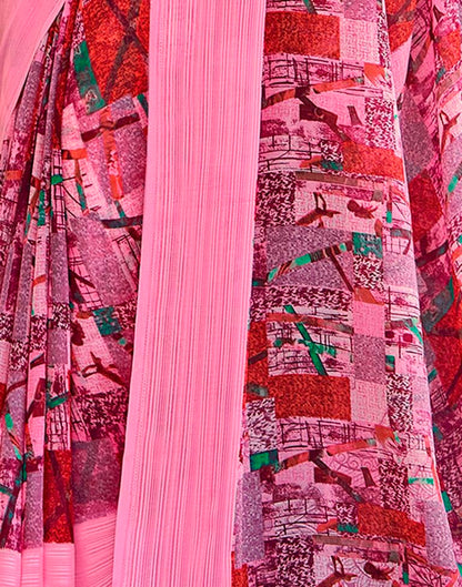 Pink Georgette Woven Saree