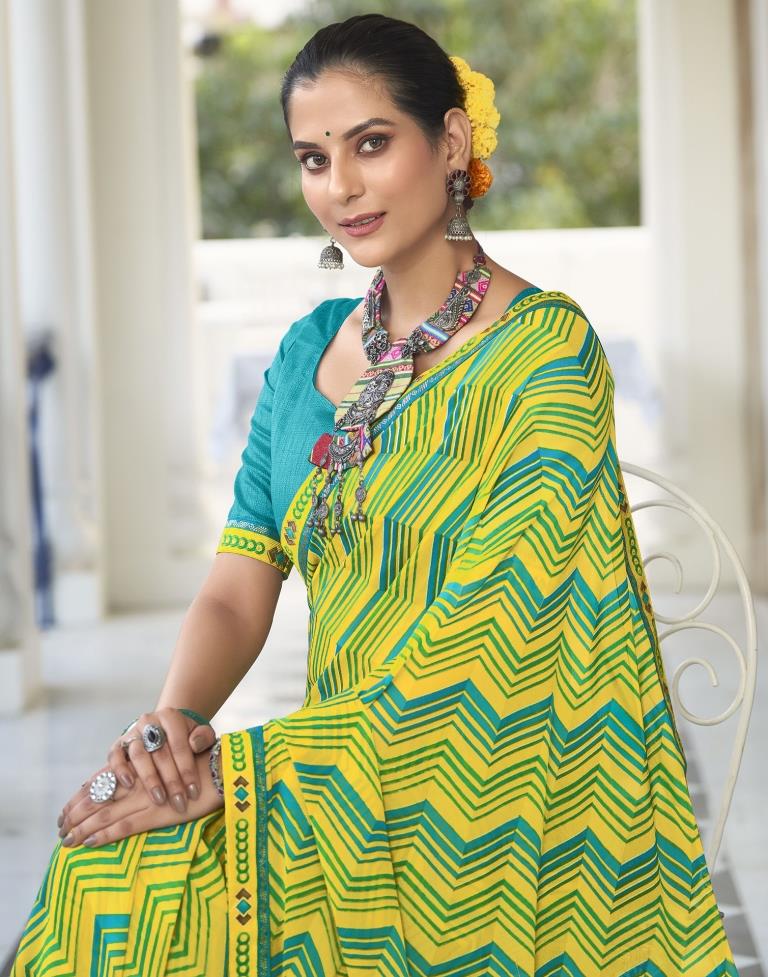 Yellow Georgette Printed Saree