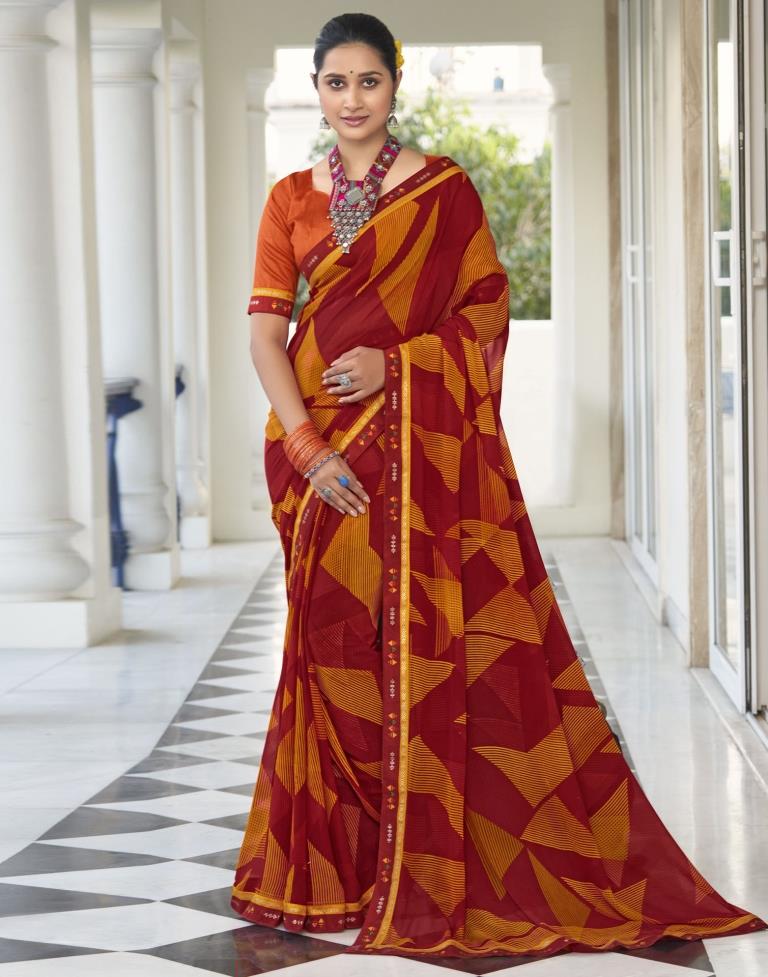 Red Georgette Printed Saree