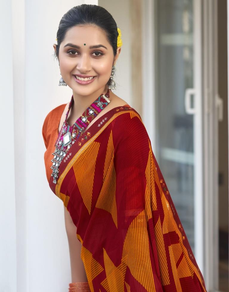 Red Georgette Printed Saree