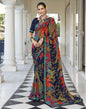 Navy Blue Georgette Printed Saree